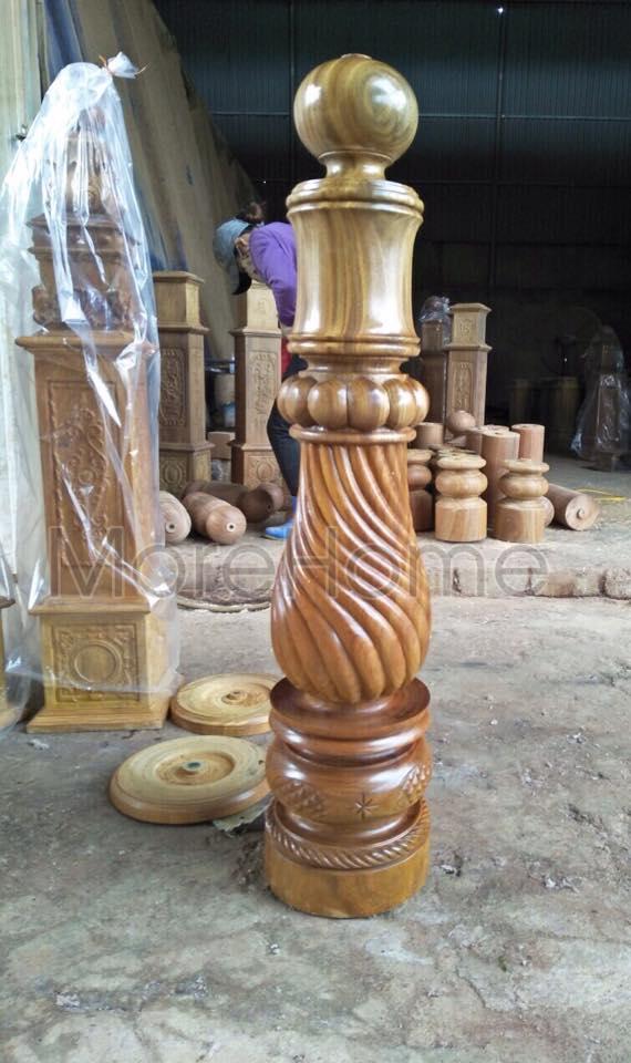 Trụ cầu thang gỗ tròn